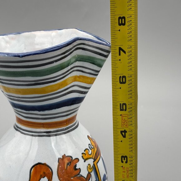 Vintage Talavera Spain Pottery Pitcher with Hand-Painted Lion Striped Rim 8 Inch - Picture 9 of 9